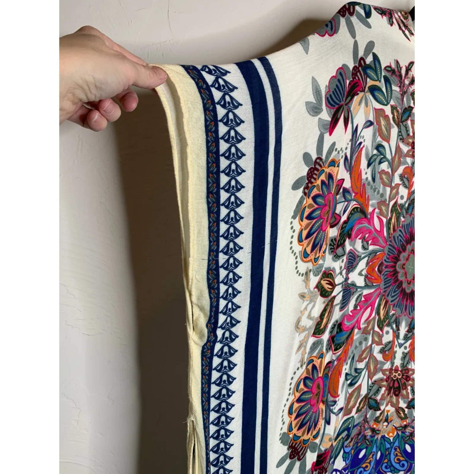 Boho Floral Open Front Kimono Shawl Duster OSFM Blue Size undefined - Image 8