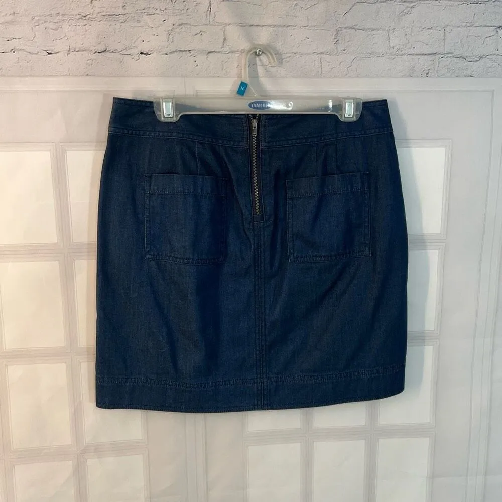 Loft Dark Blue Solid Zipper Pockets Cotton Blended Denim Mini Skirt Size 4 - Image 3