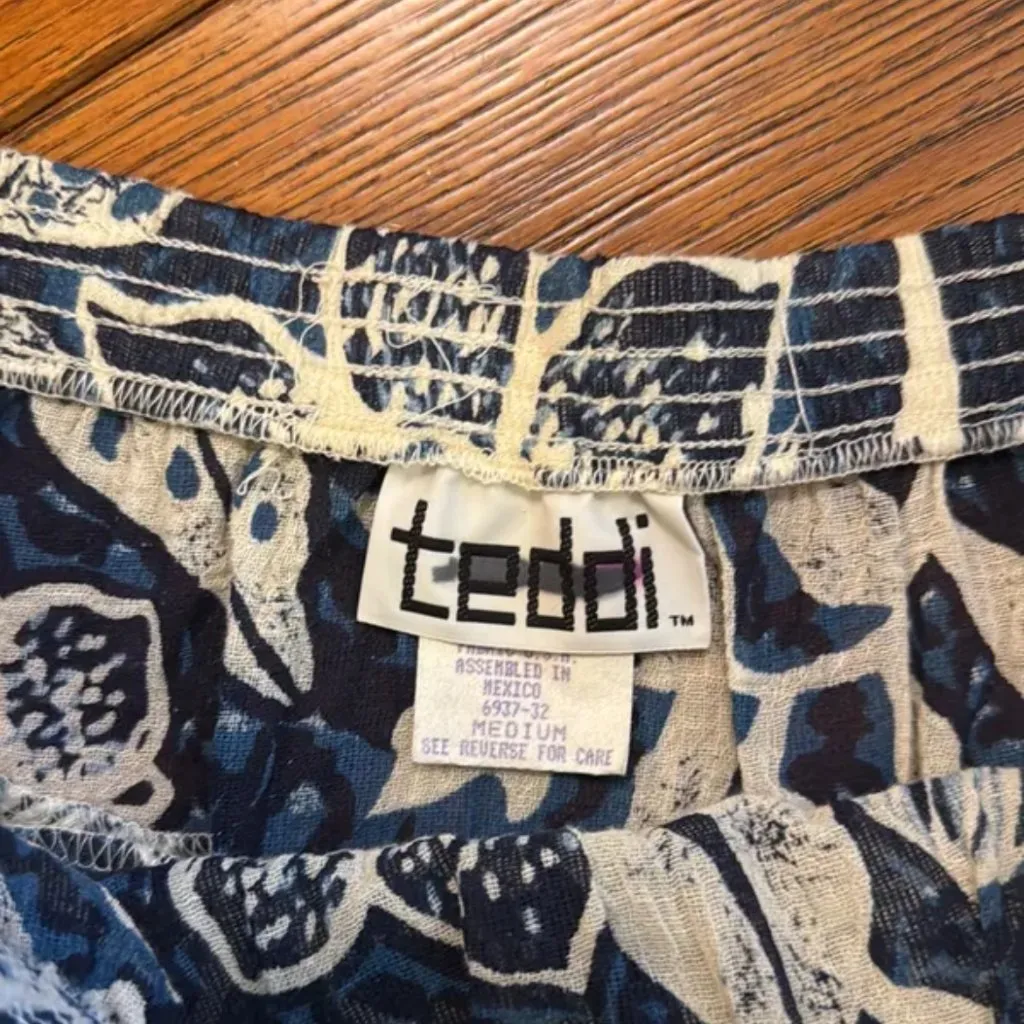 Vintage Teddi Cotton Navy & White Floral Midi Skirt size M Size M - Image 2