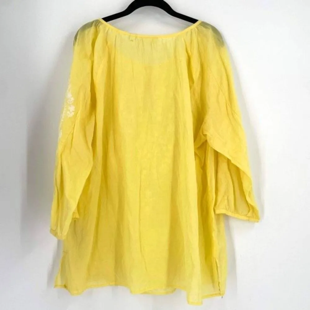 Chico's Eyelet Embroidered Tunic Blouse Top‎ Canary Yellow Size 3 large - Image 3