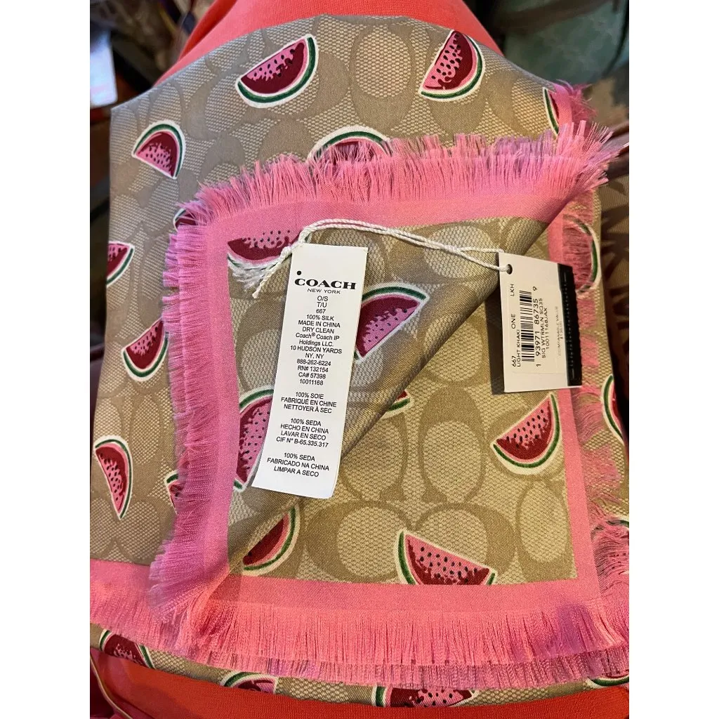 COACH Outlet Signature Watermelon Print Silk Square Scarf Discontinued NLM - Image 2