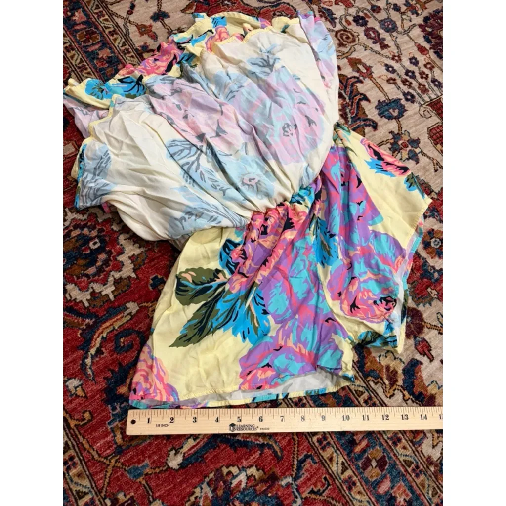 Maaji Floral Smocked Waist Mini Skort Size Large Yellow Pink Blue Boho Resort - Image 4