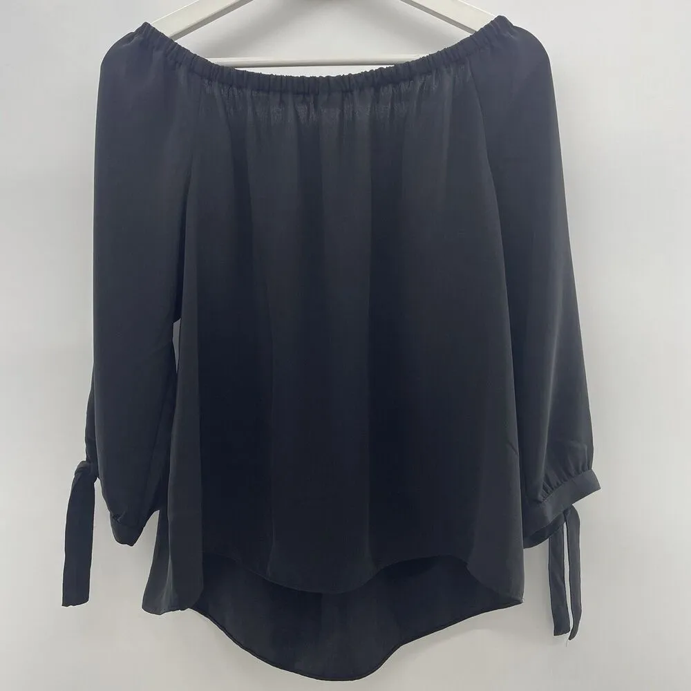 J. Crew Factory Small Off The Shoulder Top Black with Tie Sleeve Detail H1070 - Image 4