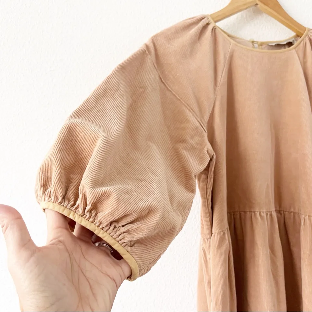 Everlane Tiered Corduroy Puff Sleeve Dress in Petal Pink - Image 4