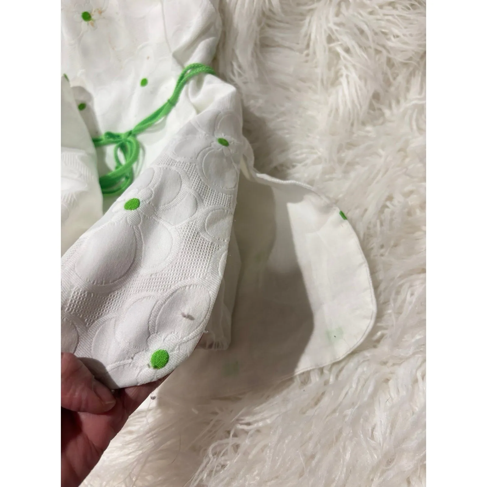 GABAR Vintage 70s White Green Dots Belt Tassels Flower Bathing Swimsuit Fits XS - Image 5