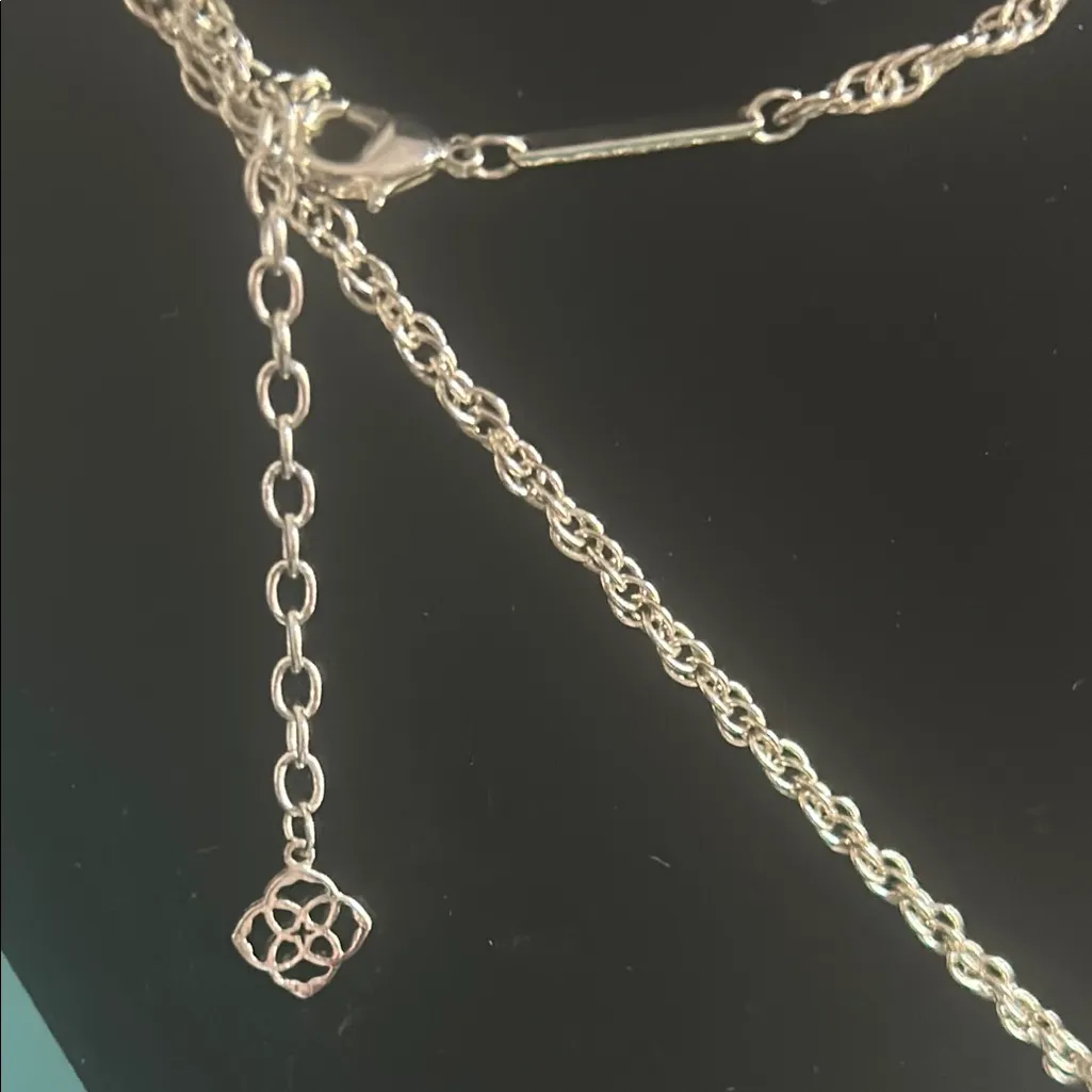 Kendra Scott Rayne Mother of Pearl Pendant Tassel Fringe Silver Tone Necklace - Image 3