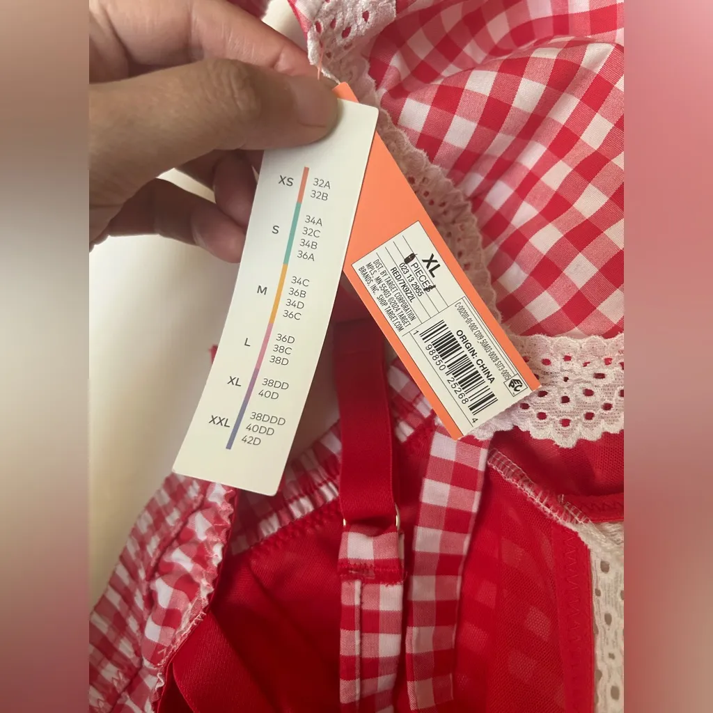 Colsie Women’s Red and White Gingham Check Bralette XL - Image 5