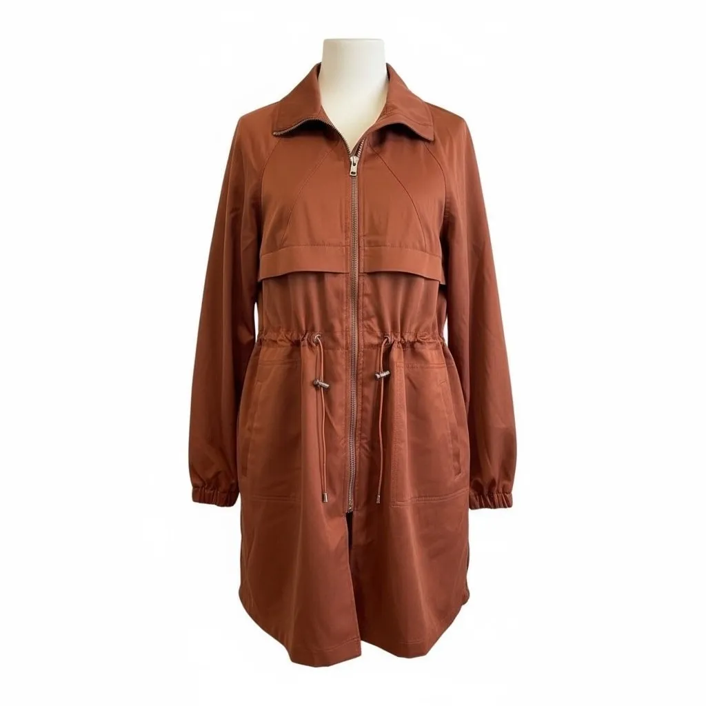 BKE Women's Small Rust Brown Utility Jacket Drawstring Waist Zip Front Collar - Image 2