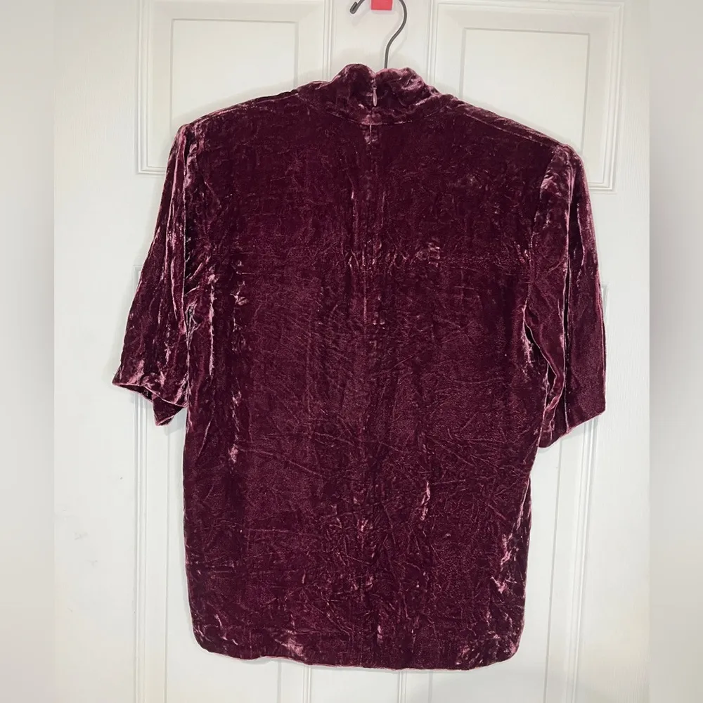 Theory Velvet Choker Neck Cut-Out Blouse Sz S Dark Currant - Image 11