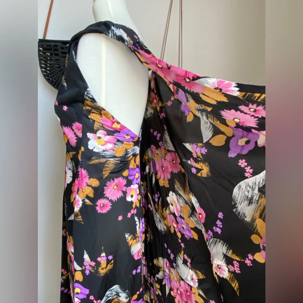 Vintage Jenni Of San Francisco Floral Botanical Maxi Dress with Cape, Size 15/16 Black - Image 8