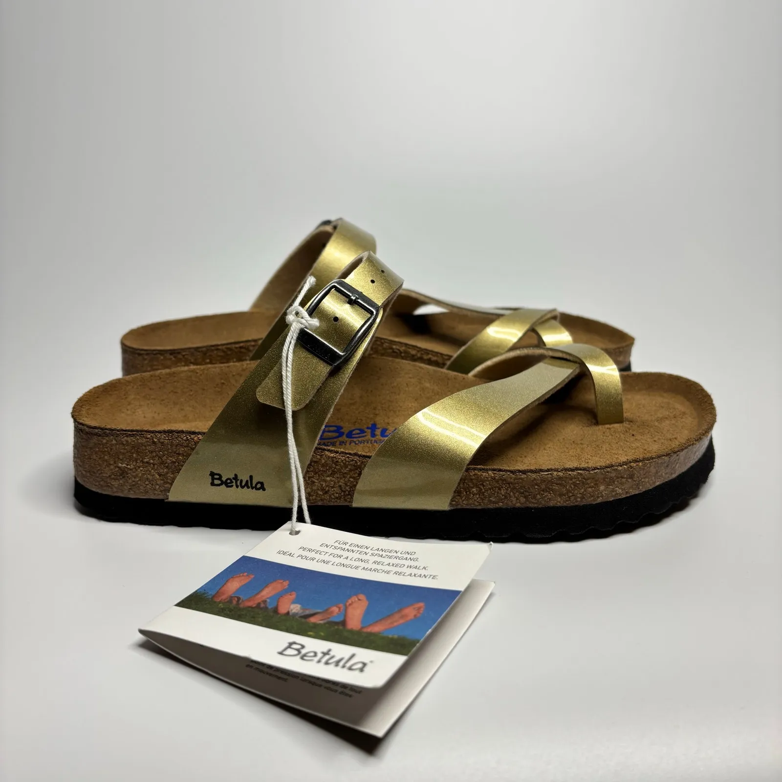 Betula by Birkenstock Licensed Mia Soft Sandal in Metal Gold Birko-Flor (Narrow) - Image 4