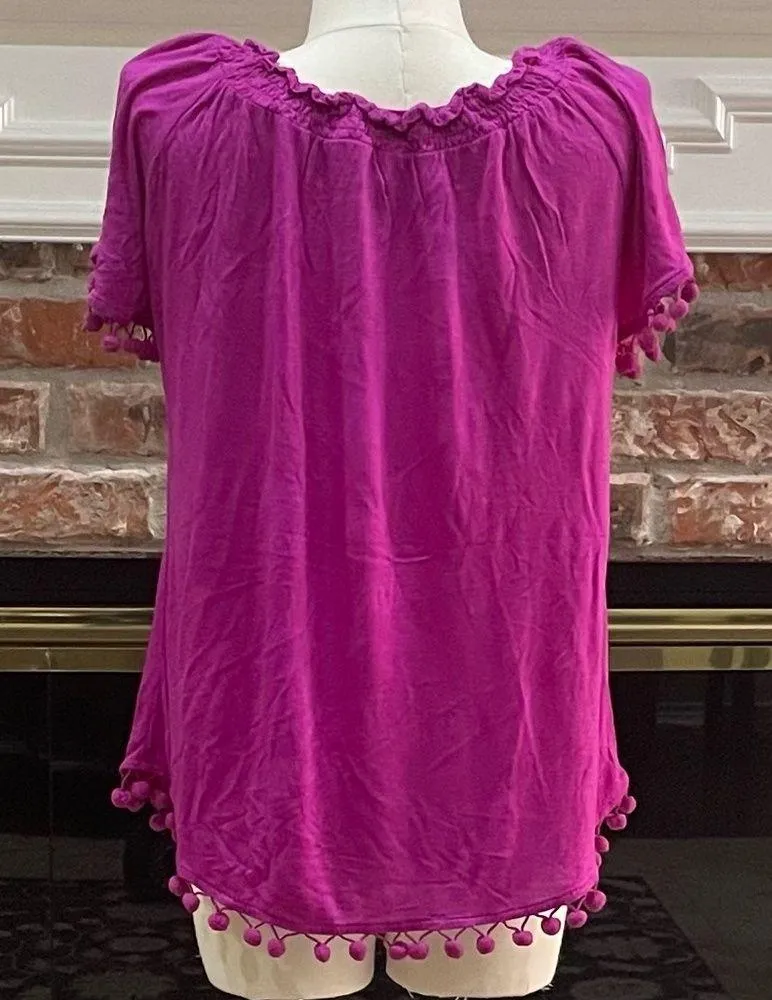 I.N.C. cranberry soft top w/ ball tassels at the sleeves & hem / M / EUC - Image 7