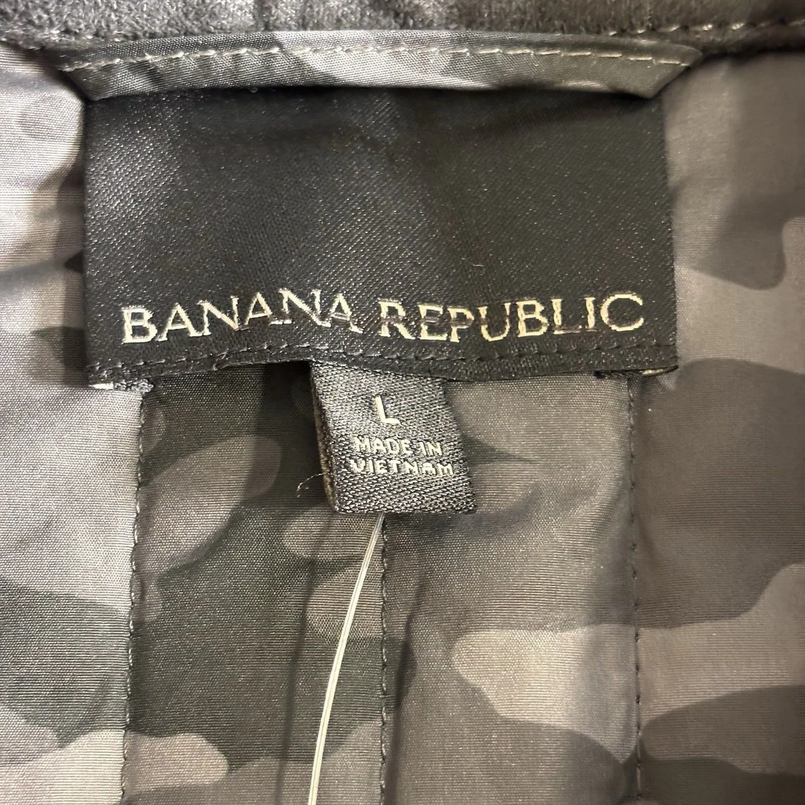 Banana Republic Black Gray Camo Full Zip Channel Stitch Jacket Women L Quilted - Image 7