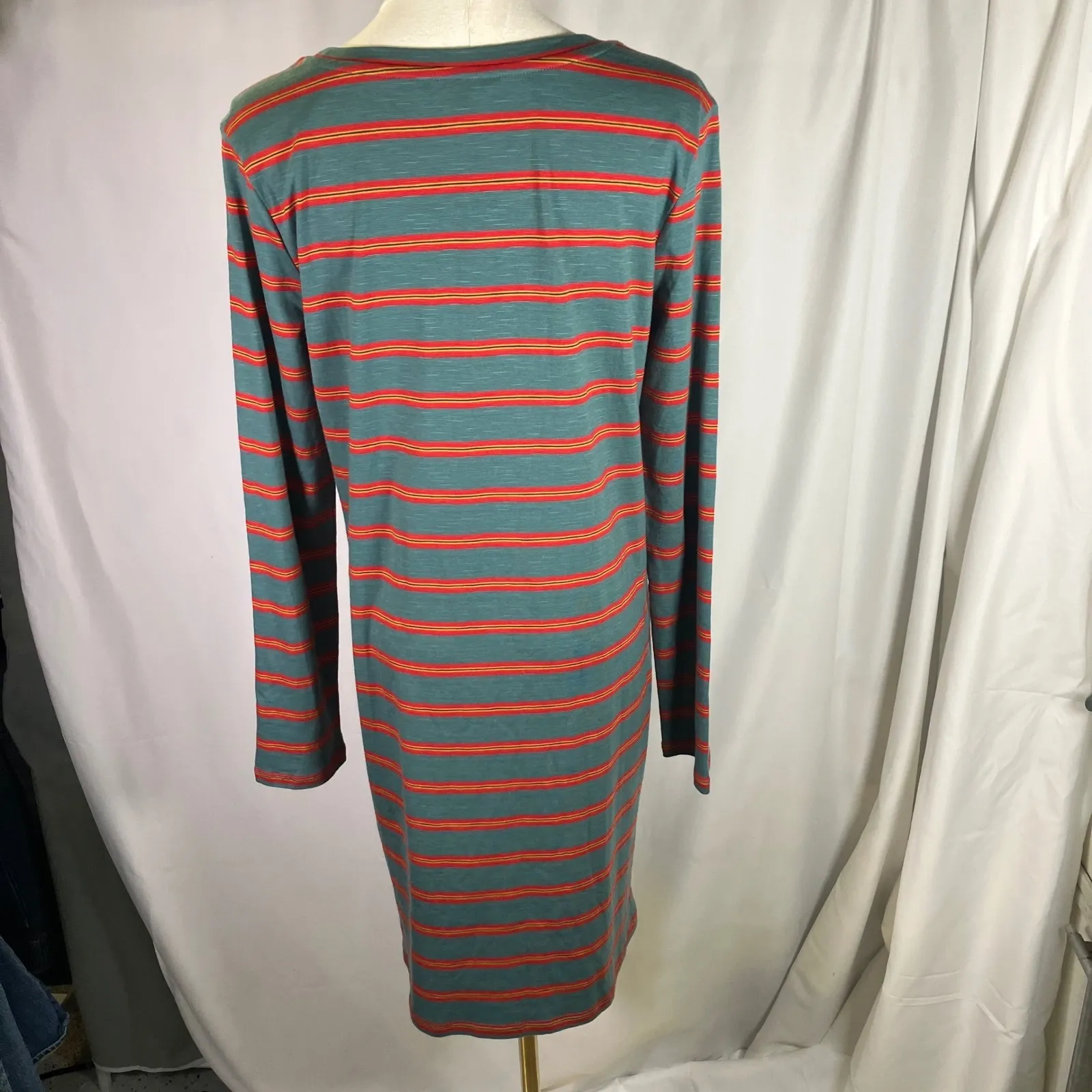 Toad&Co Womens Striped Dress‎ S Long Sleeve Casual Tencel Lyocell Blend Green - Image 9