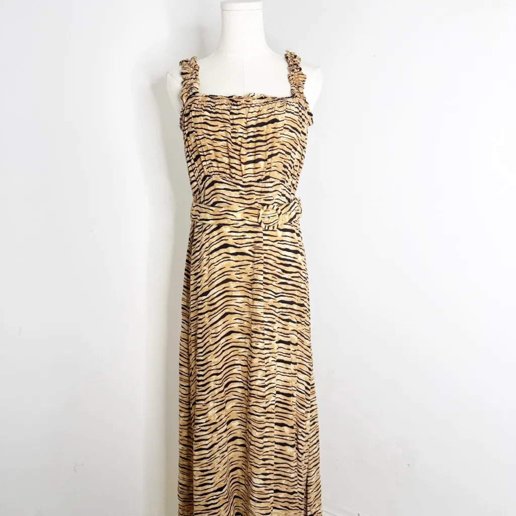 Faithfull The Brand Tiger Print Ruffle Strap Midi Dress – Size L (US 8) - Image 3