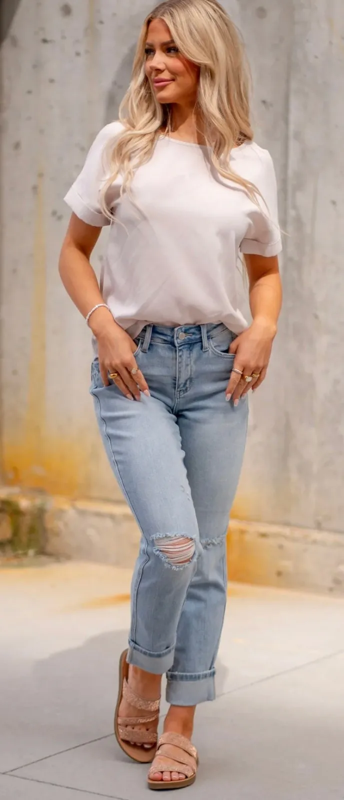 Judy Blue Women's Star pocket Boyfriend Cuffed Jeans Sz 30 - Image 1