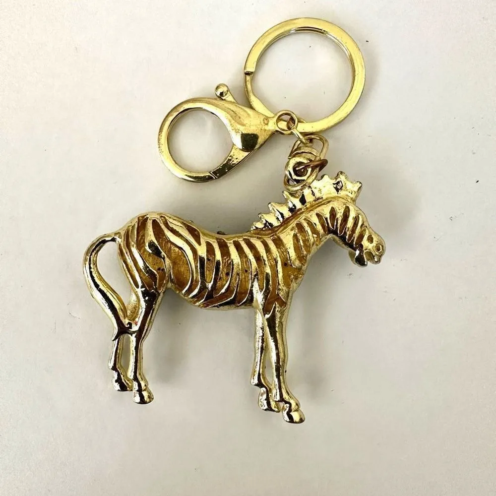 Gold tone black and rhinestone zebra keychain - Image 3