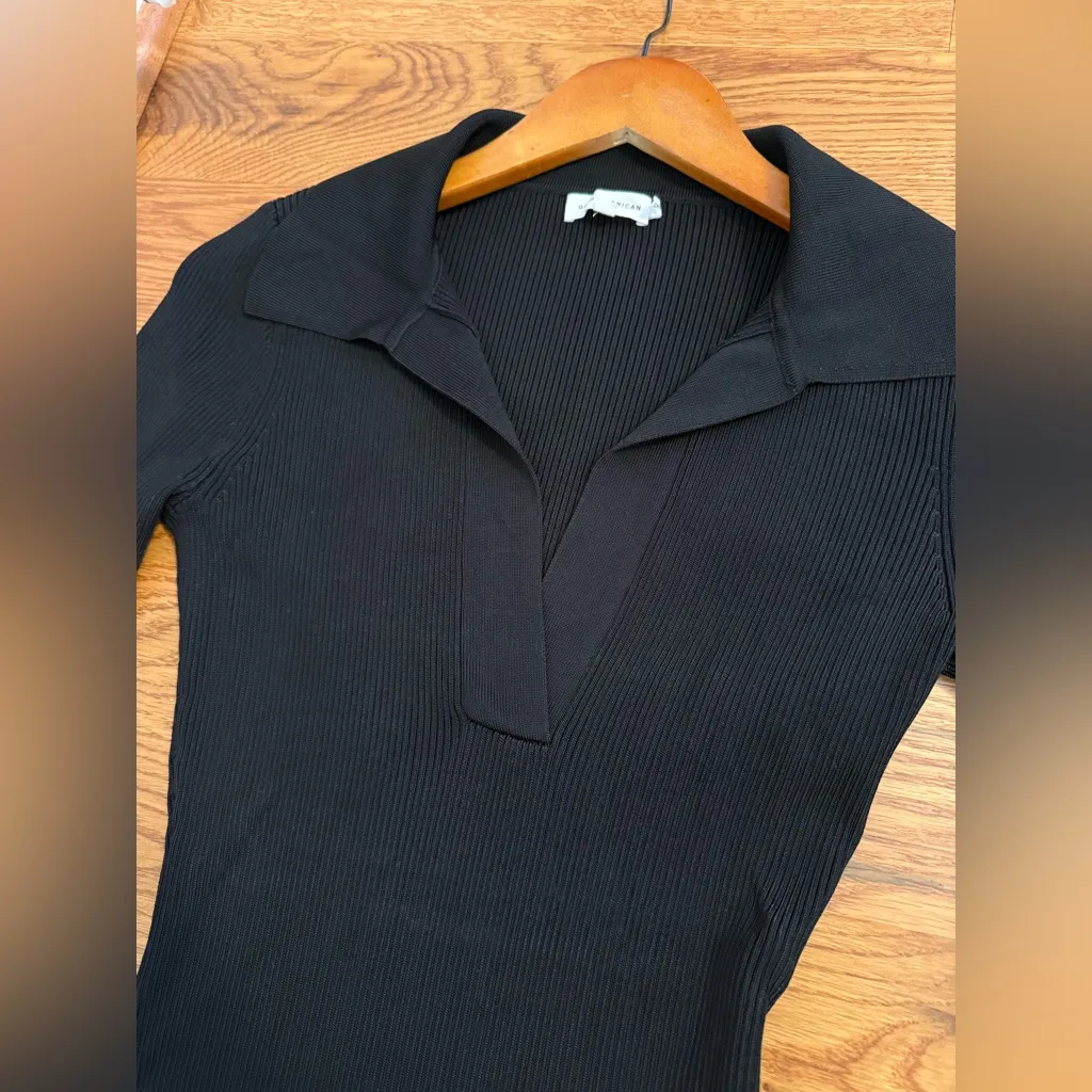 Good American Black Rib Knit Bodycon V-Neck Midi Dress - Image 10