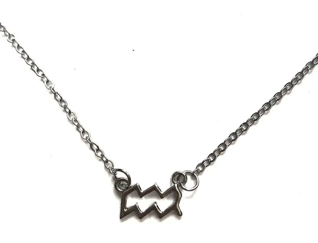 Aquarius Horoscope Sign Charm Pendant Necklace Silver - Image 2