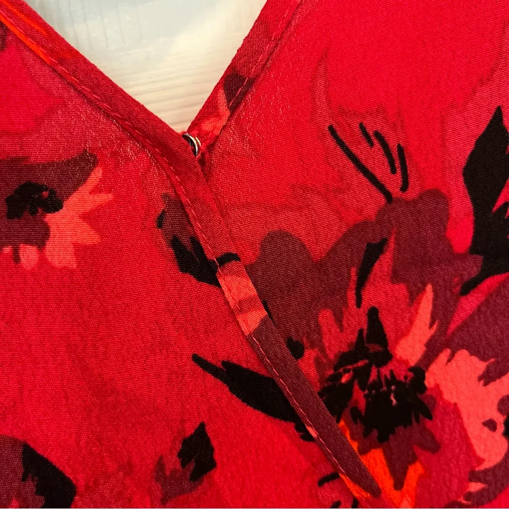 Band Of Gypsies Wrap Floral Dress Red Large Ruffle Peasant Long Sleeve Western - Image 7