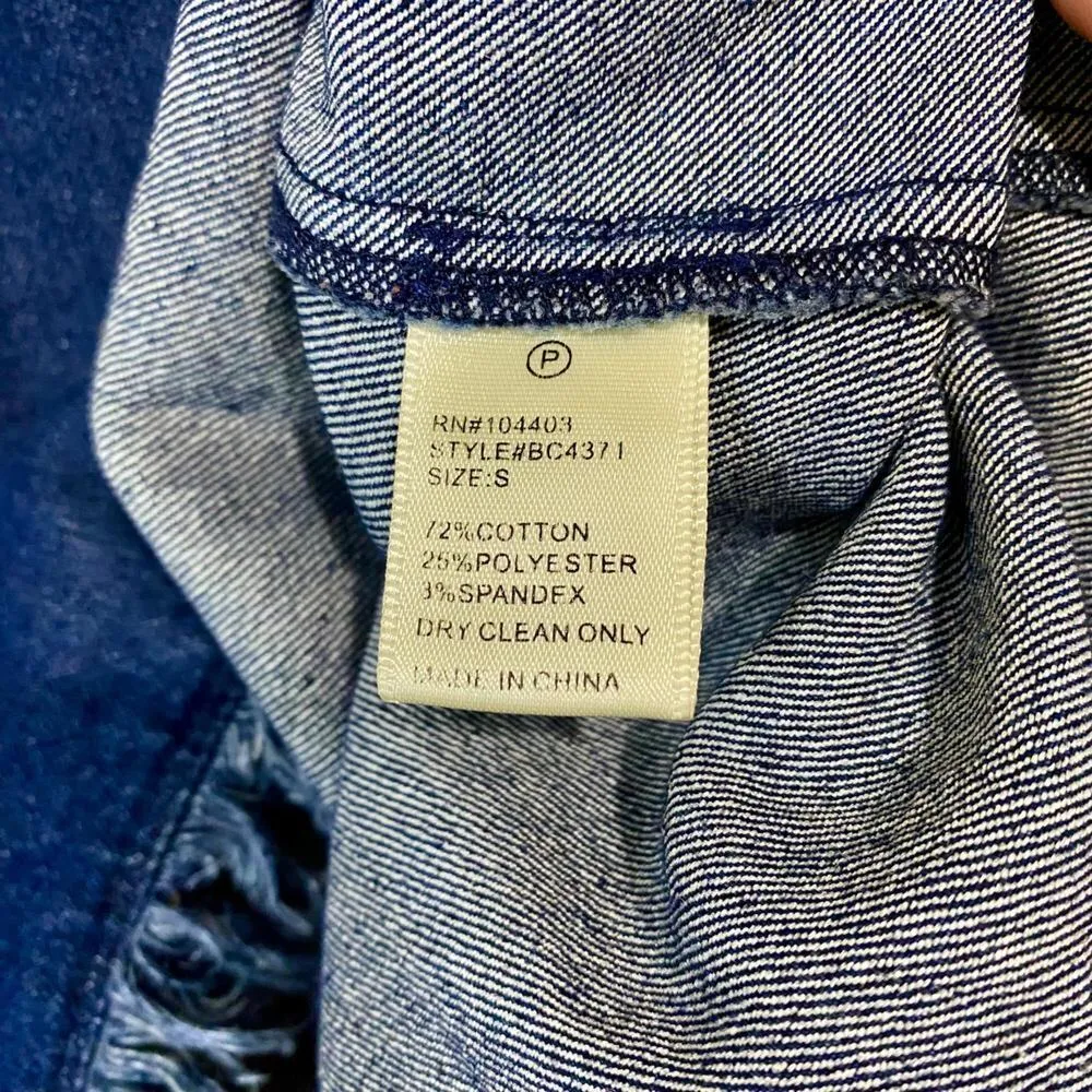 JOA Women's Lace-Up Neckline Fringe Mini Dress Blue Denim Size Small EUC - Image 5