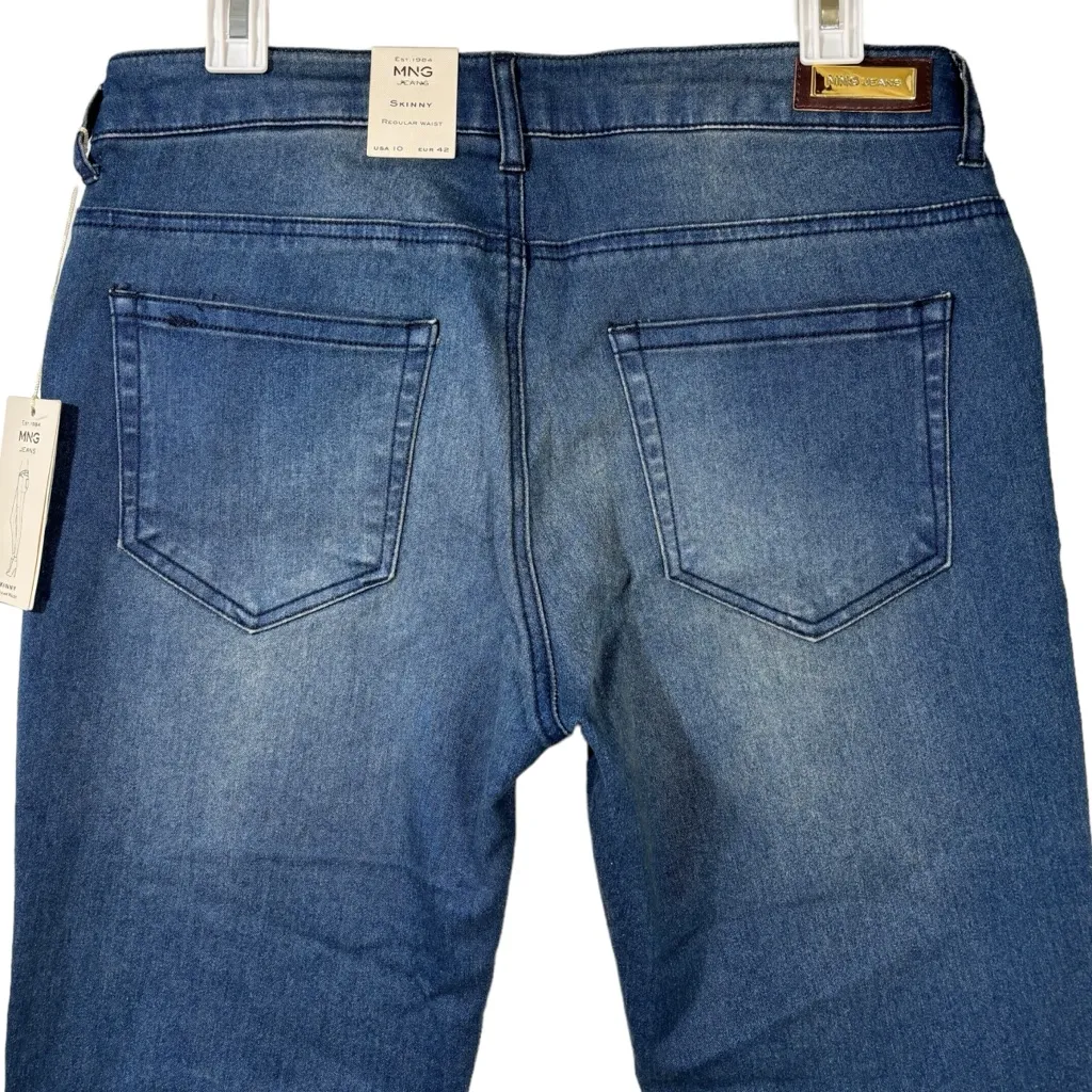 MNG Mango Zippy Skinny Casual Blue Denim Jeans 90s Style Women's NWT Size 10 - Image 10