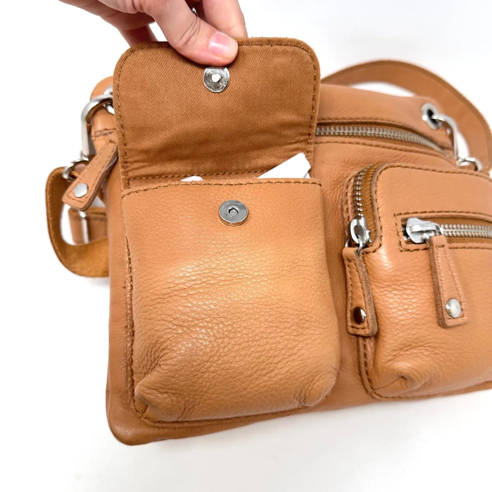 Fossil Sutton Pebbled Leather Cross Body Tan Brown‎ - Image 3