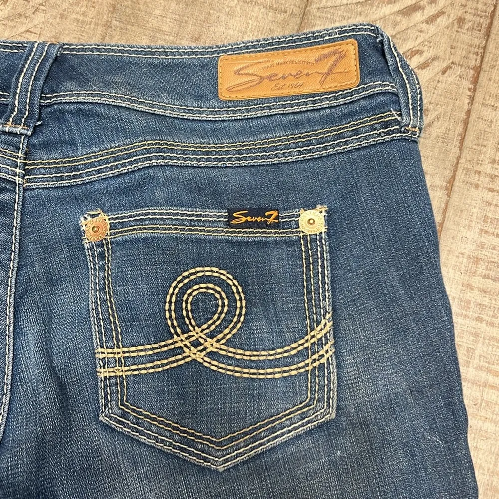 Seven7 Shorts Women 8 Cuffed Hem Denim Low Rise Dark Blue Jean capris - Image 7