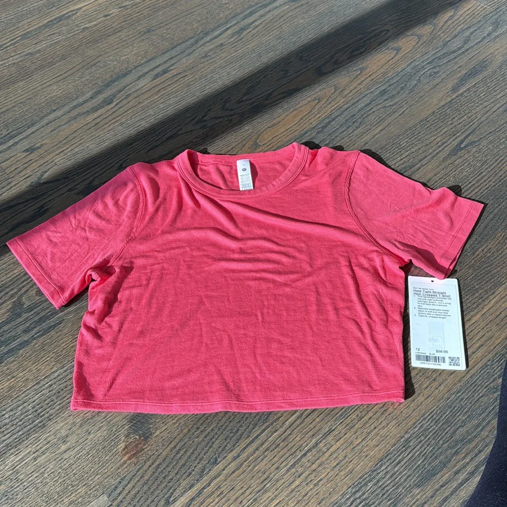 Lululemon Hold Tight Straight-Hem Cropped T-Shirt Glaze Pink size 12 NWT - Image 10