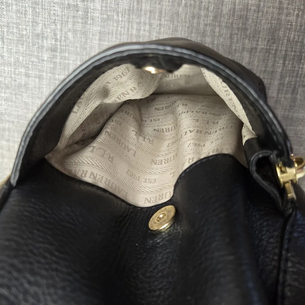 Lauren Ralph Lauren Black Pebbled Leather Hobo Shoulder Bag Purse - Image 8