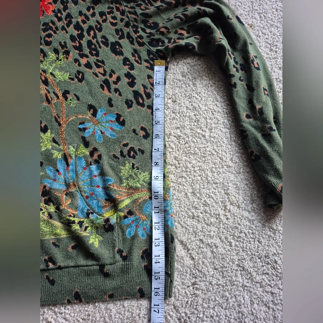 "Til The End" Floral Leopard Print Hoodie Sweatshirt Size XL Green - Image 6