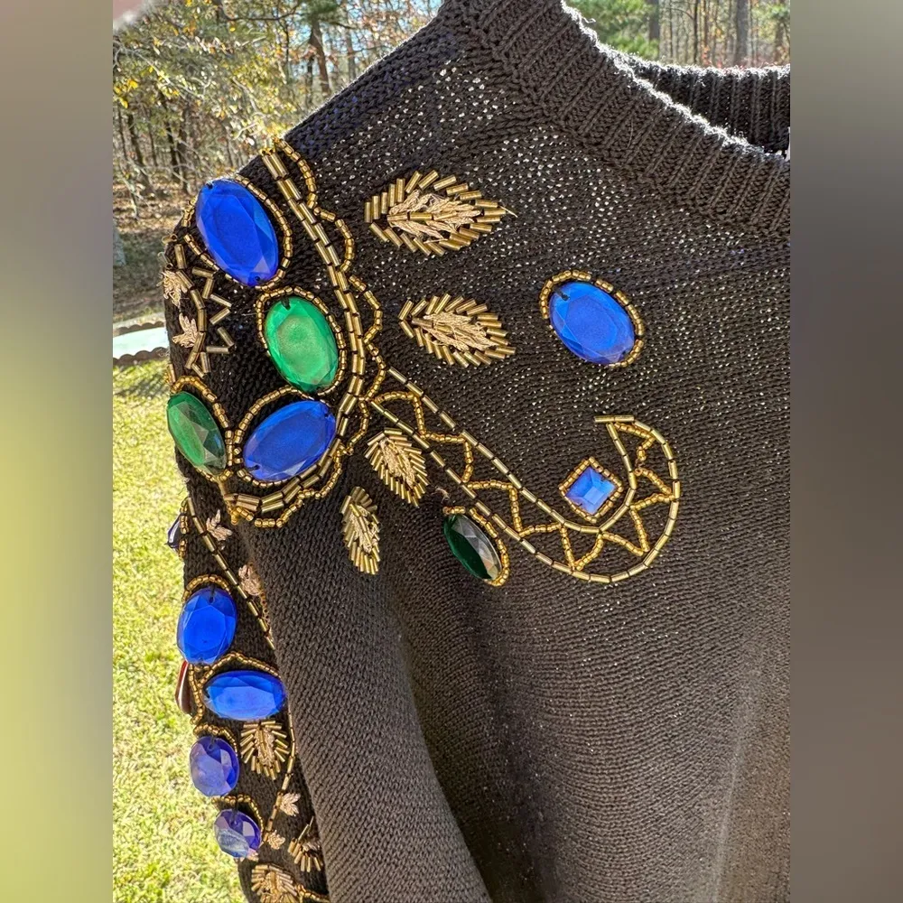Vintage Victoria Harbour Black Sweater Sz M Gem Bead Embellished Size M - Image 4