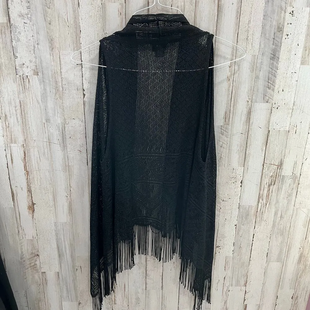 Daytrip Buckle Black Knit Fringe Vest Festival Western Hippie Womens Size Small - Image 3