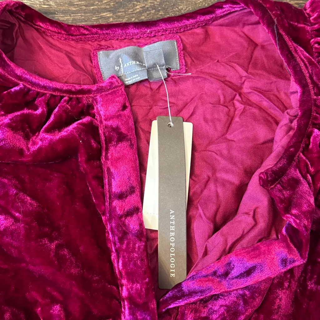 Anthropologie Somerset Mini Dress Velvet Edition Magenta XXS NWT - Image 9
