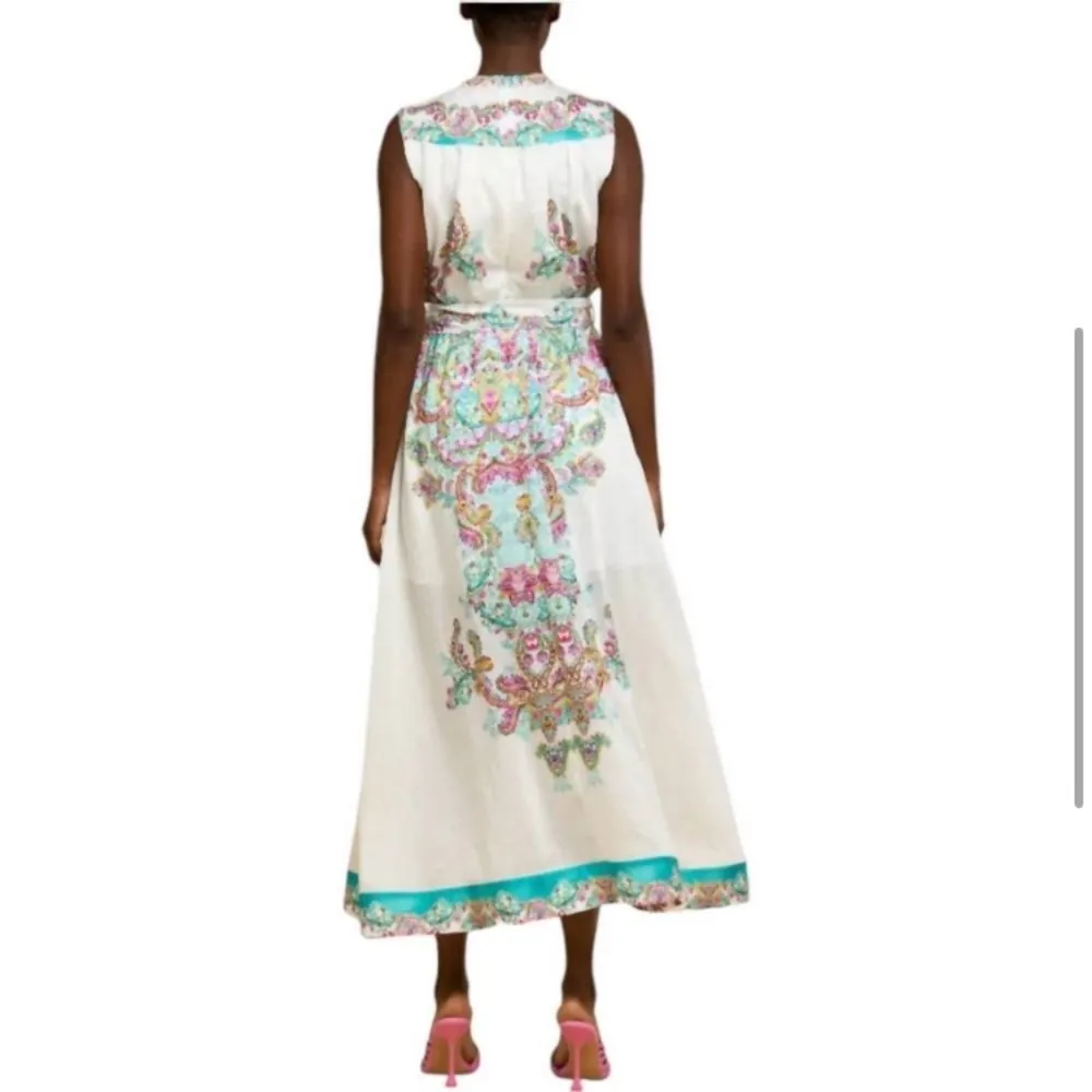 Ciebon Aloia soft tencel midi dress in pastel watercolor paisley print. XS White - Image 4