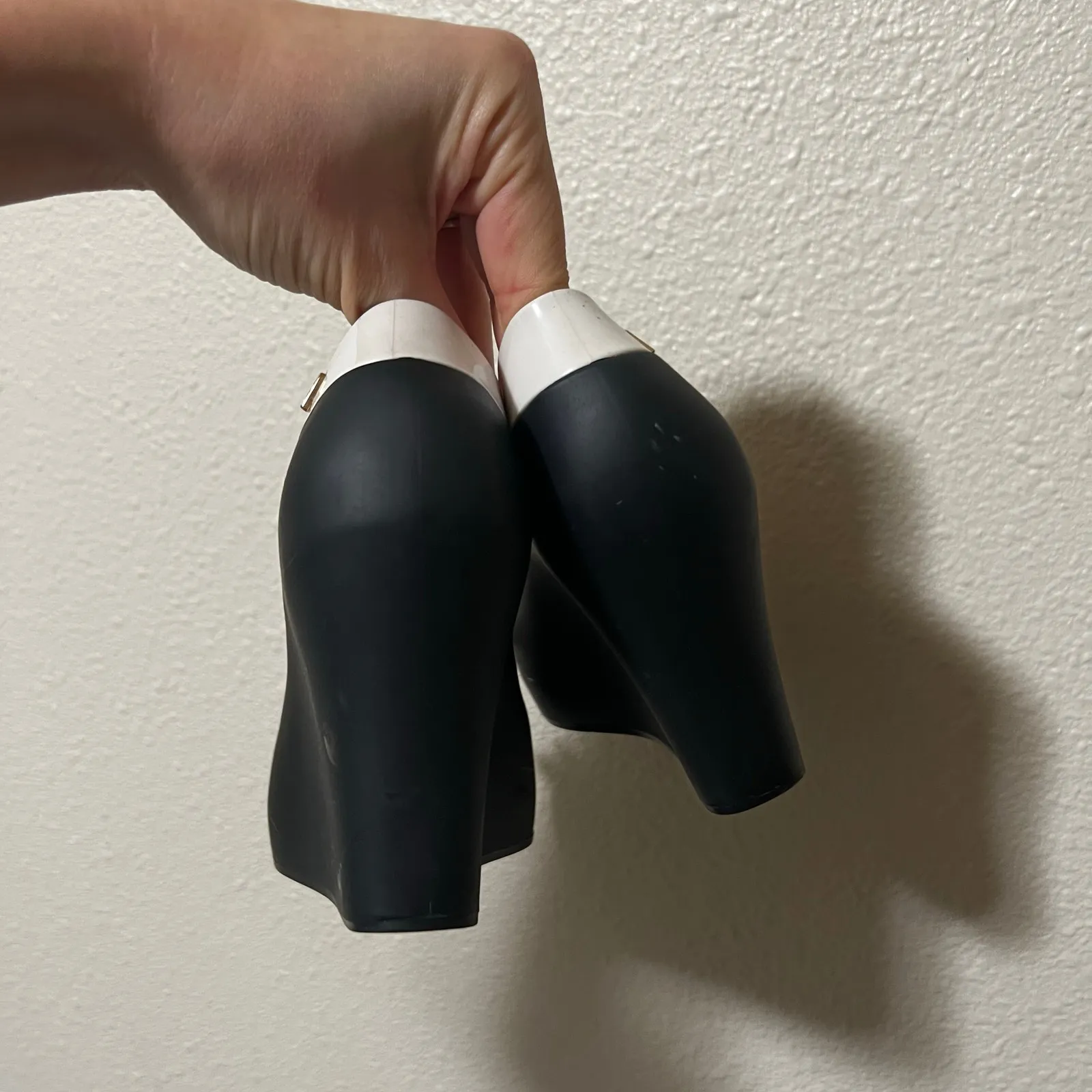 Melissa Queen Peep Toe Bow Wedges Black White Melflex Rubber plastic PVC WOMEN 6 - Image 8