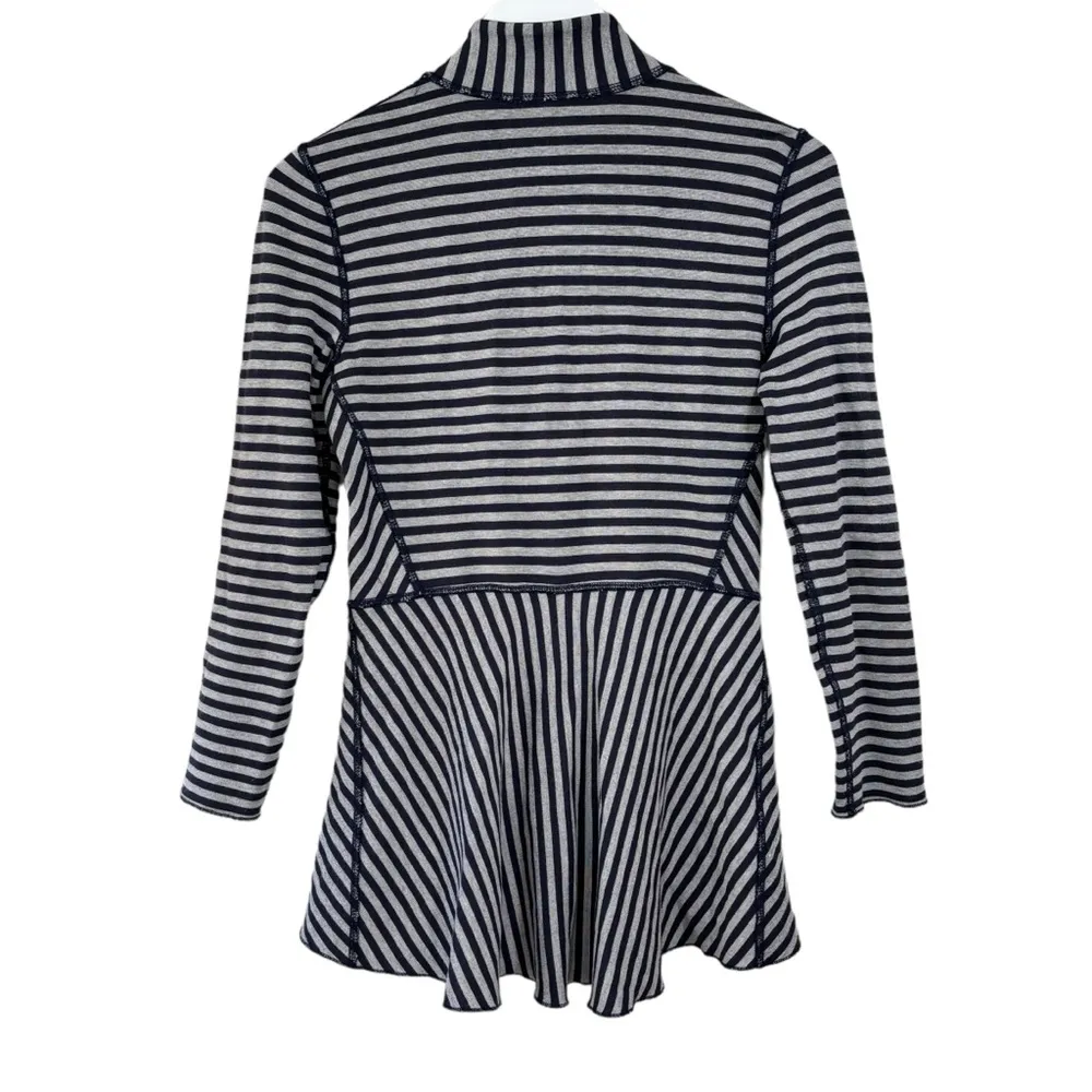 Soft surroundings navy blue gray striped Soft zip up Sweater Women size XS - Image 9