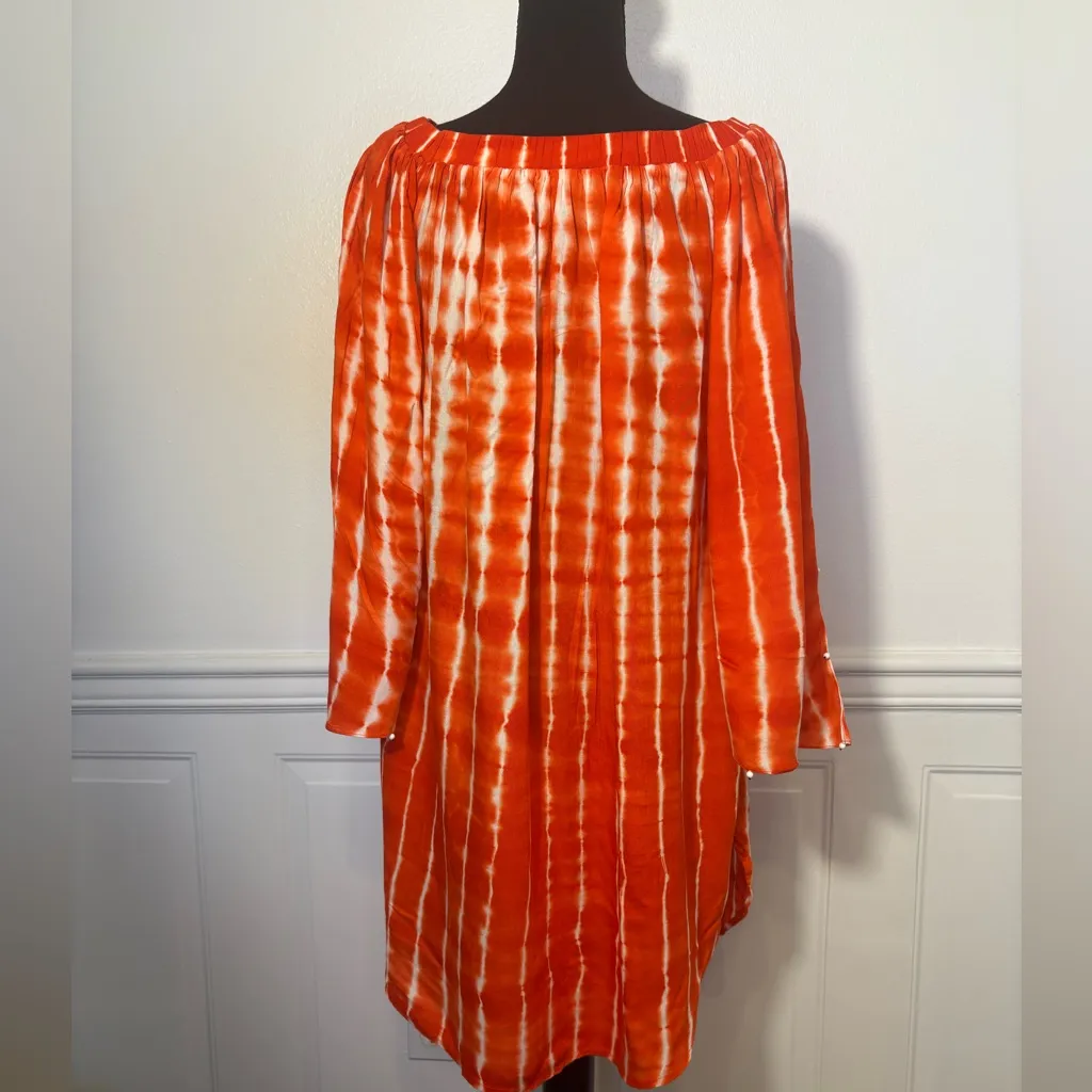 Hemant & Nandita Off Shoulder Embroidered Tie Dye Tunic Dress S Boho Bohemian Red Size XS - Image 4