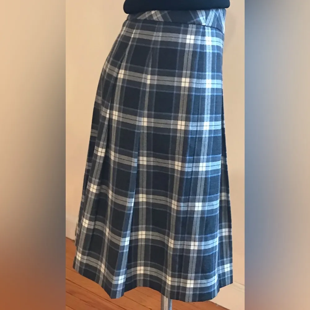 346  Checkered Plaid White,Gray & Blue Midi Skirt Size 6 - Image 7