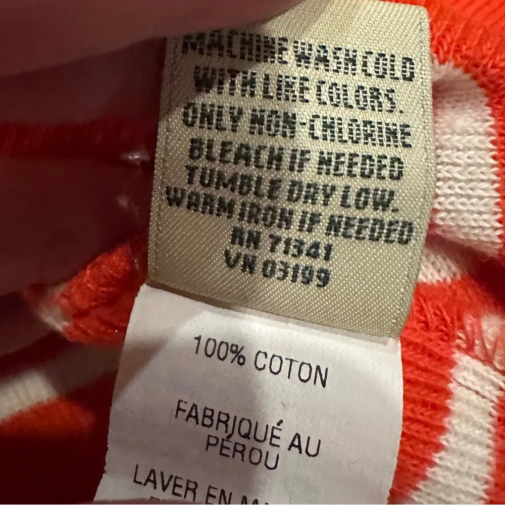 LL Bean Women's L French Sailor 1/4 Zip Pullover Orange White Stripe Long Sleeve - Image 7