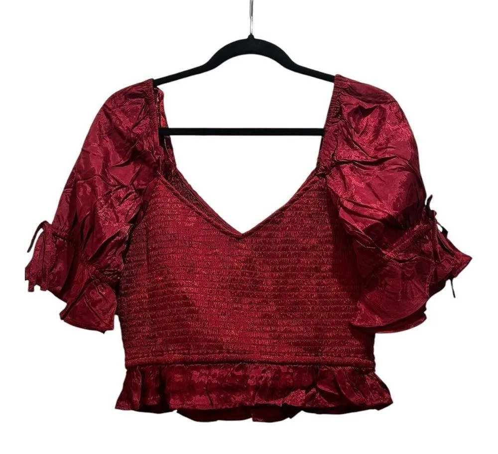 Band of the Free LEA RHUBARB SMOCKED
CROP TOP, size Large Red - Image 5