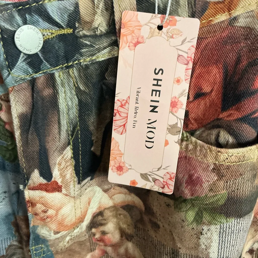 SHEIN Multicolor Artistic Print Wide Leg Jeans - Image 6