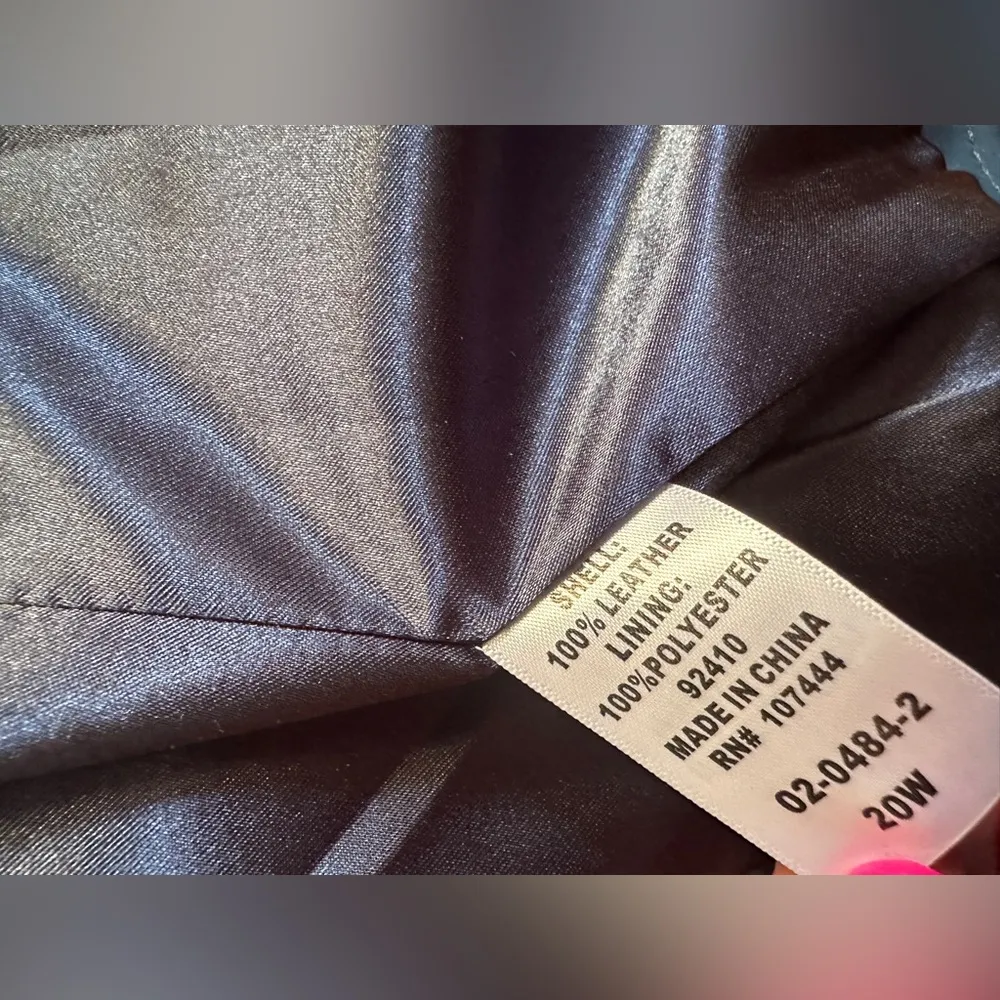 Vintage Blue Collarless Leather Jessica London Jacket, Size 20W - Image 4