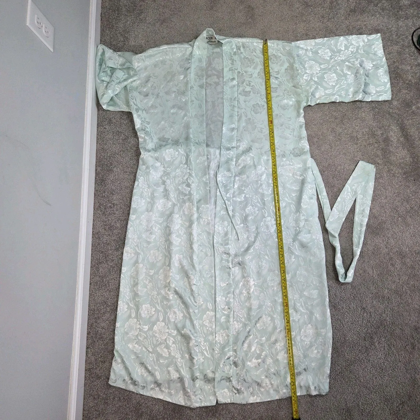 Vintage Apostrophe Intimates Robe Floral Light Blue Paper Tag Bath Robe Seafoam - Image 7