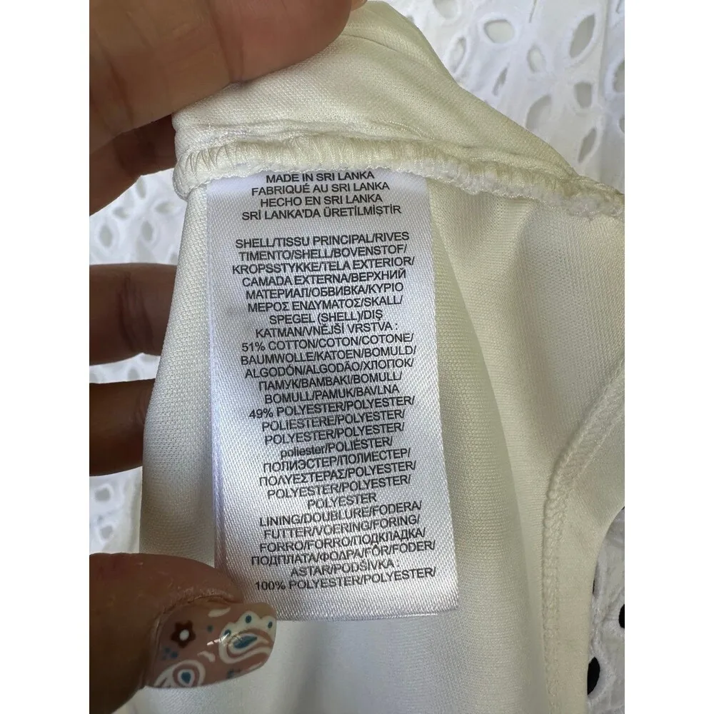 American Living Eyelet Embroidered Lace Flutter Sleeve Scallop Hem Sheath Dress - Image 6