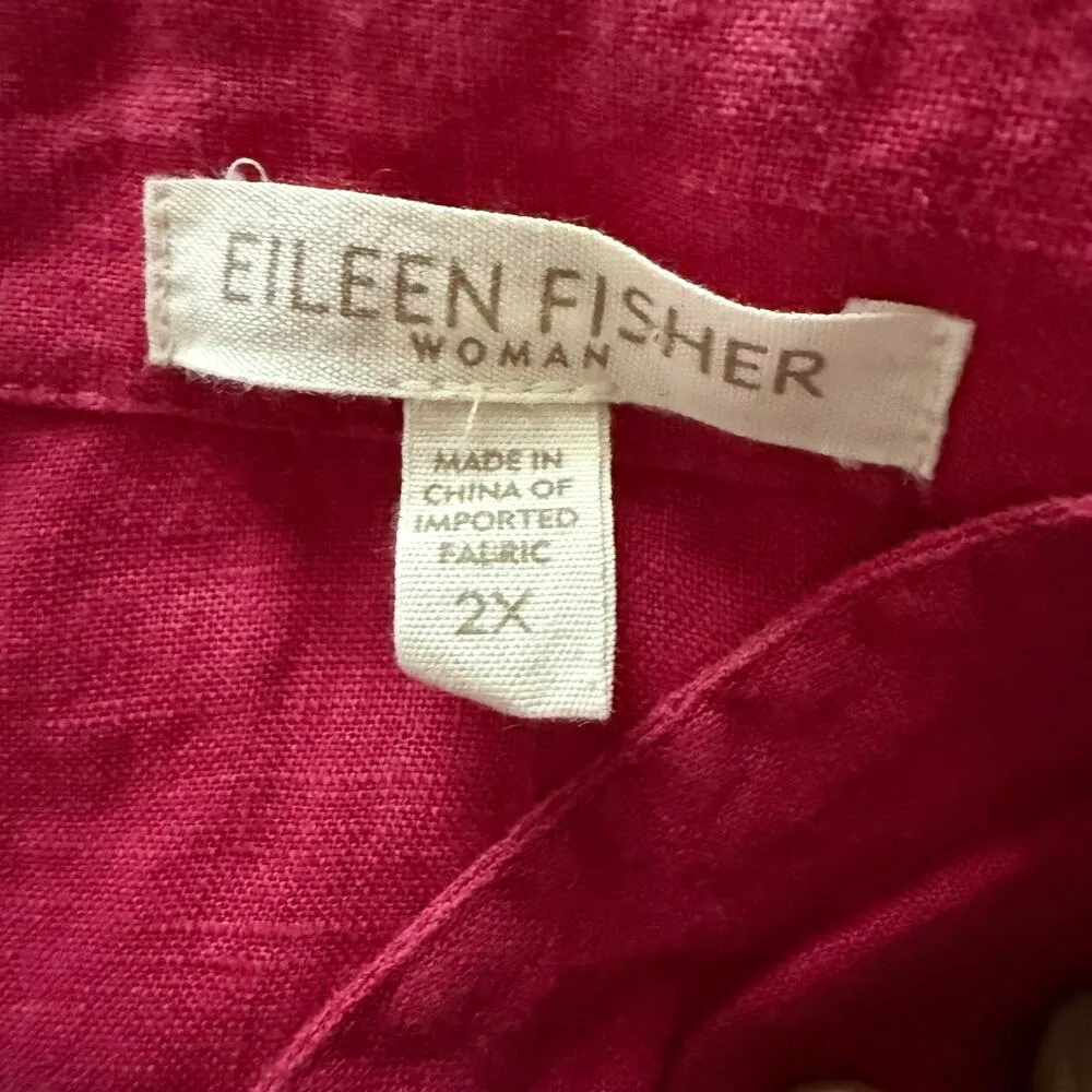 Eileen Fisher Pink 100% Irish Linen Long Sleeve Button Up Shirt Plus Size 2X - Image 7