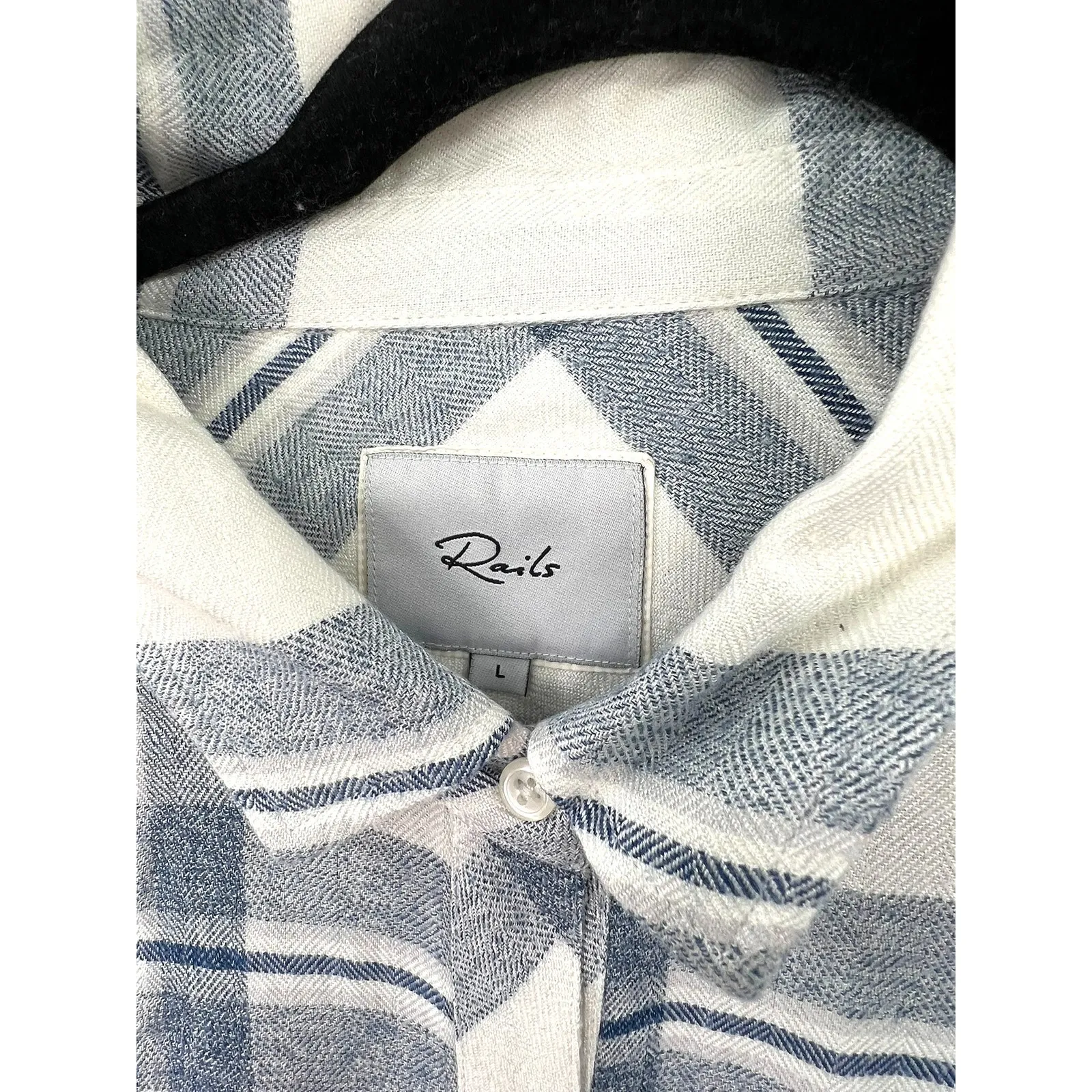 RAILS | L | Flannel Button Up Down Shirt Top Blouse Plaid Womens Navy White - Image 2