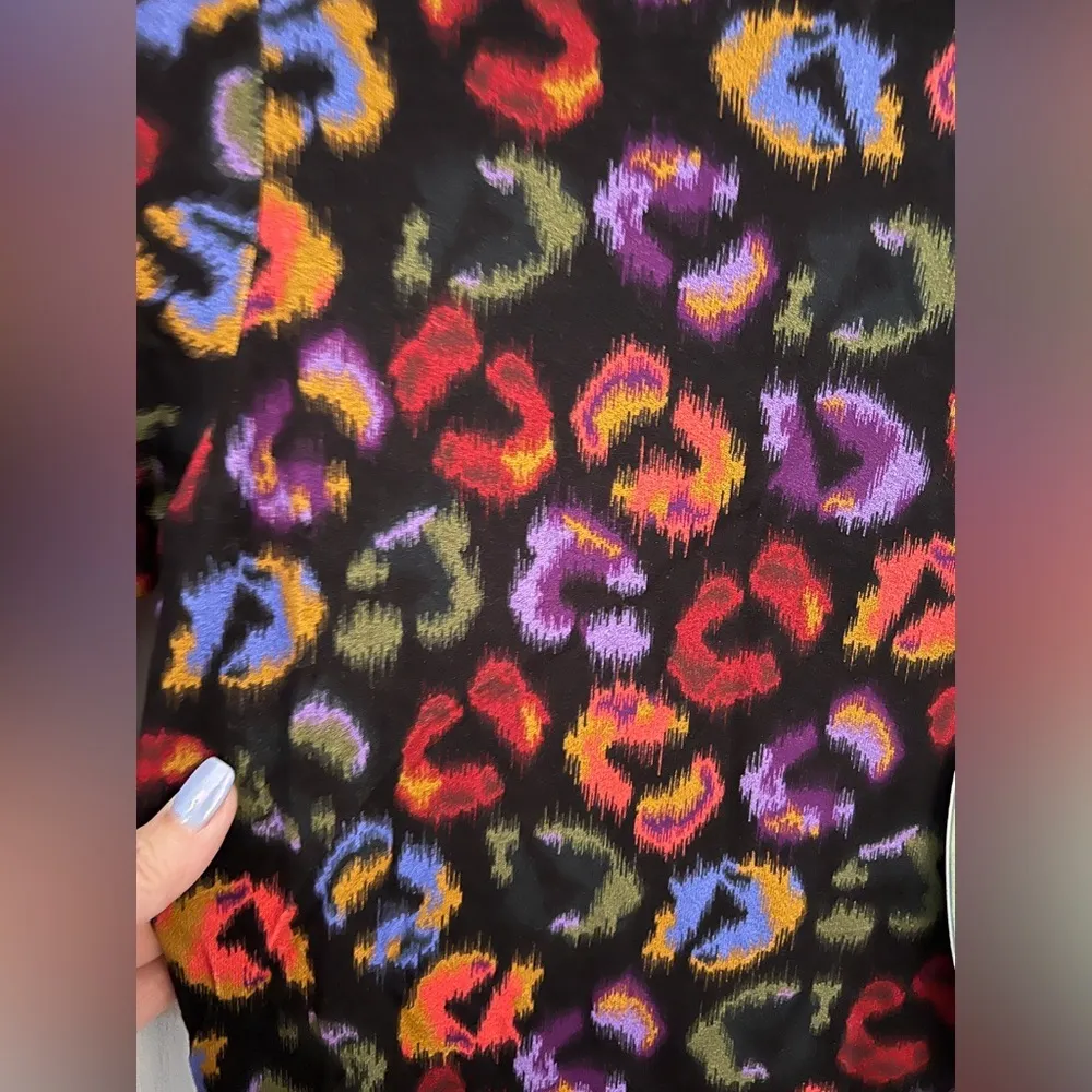 FARM RIO XS Ikat-Dyed Leopard Print Jersey Dress In Multi NWT - Image 11