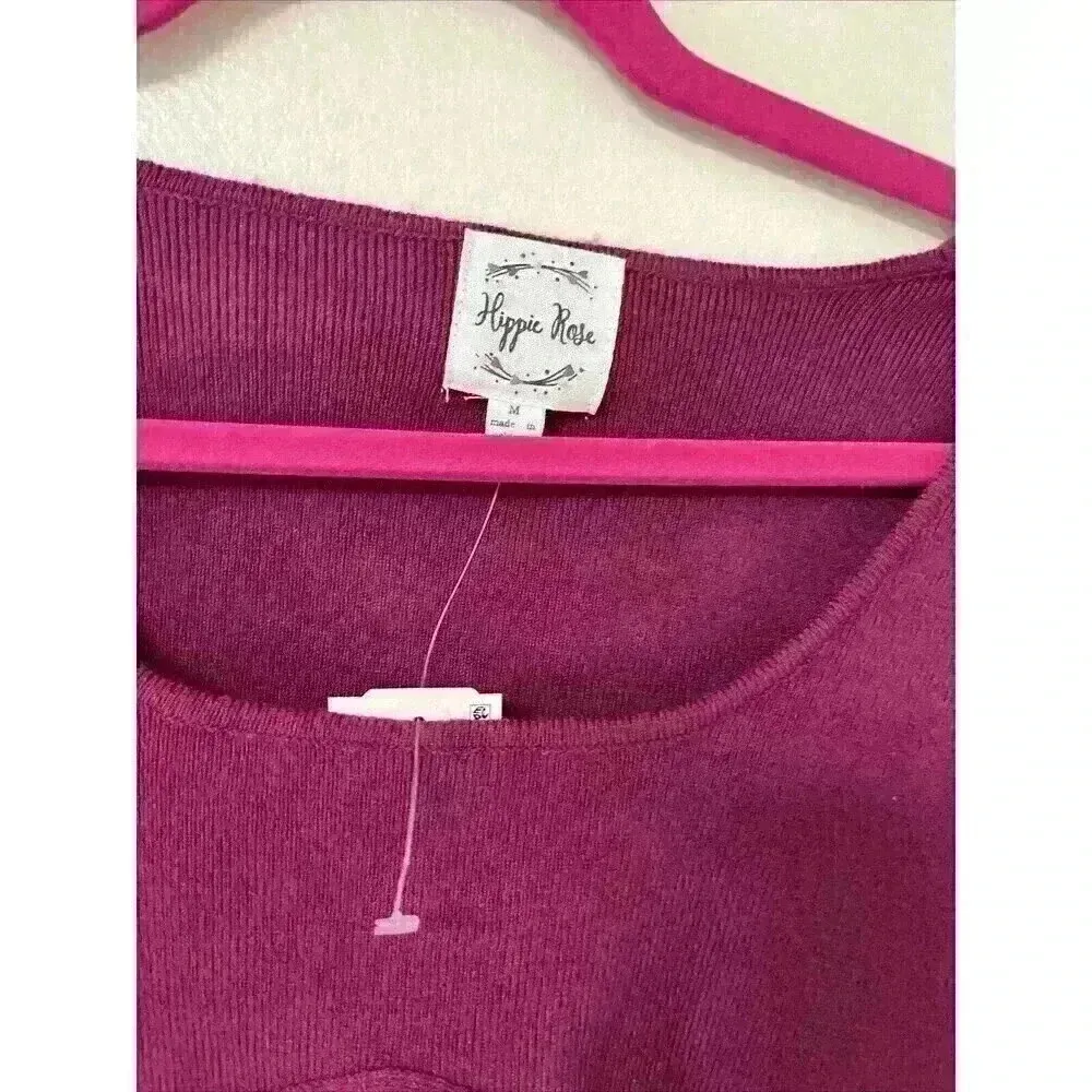 Hippie Rose Long Sleeve Sweater color  Lush Berry Womens Size Medium Cropped - Image 2