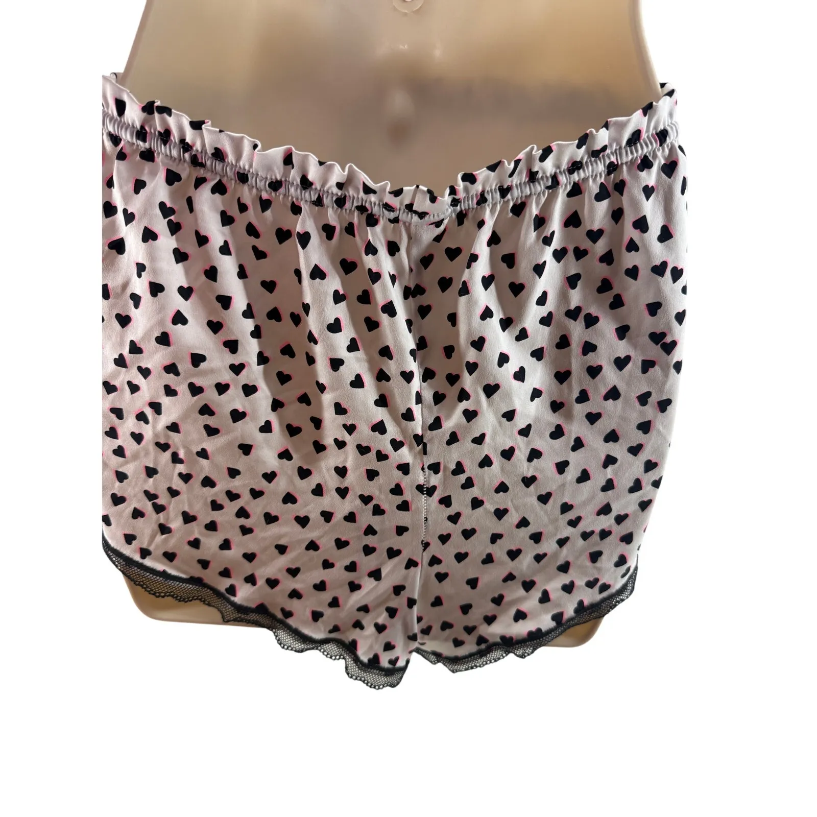 Victoria Secret Satin Sleepwear Black Neon Pink Heart Cami Shorts Set XLarge - Image 8